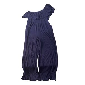 Egs One Shoulder Ruffle‎ Jumpsuit Wide Leg Navy Blue Casual